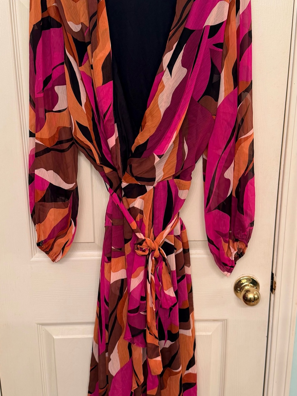 Abstract Wrap Midi Dress in Pink & Orange